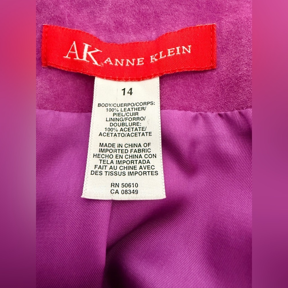 Vintage Anne Klein pink purple suede moto jacket snap close collar pockets 14 EC - Picture 9 of 10